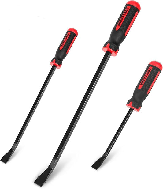 TOOLEAGUE Utility 3Pcs Pry Bar Set,8",12",18"Mechanic Hand Tools with Thicker Strike Cap Handle,Heavy Duty Pry Bar Tools for Automotive,Black and Red