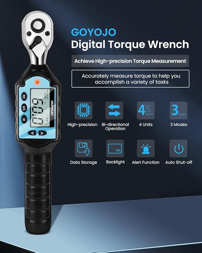 GOYOJO 30Nm/22ft.lb Digital Torque Wrench 1/4" Drive - High-Precision Professional Tool for Automotive, Motorcycle, Bicycle & DIY(1/4-30Nm)