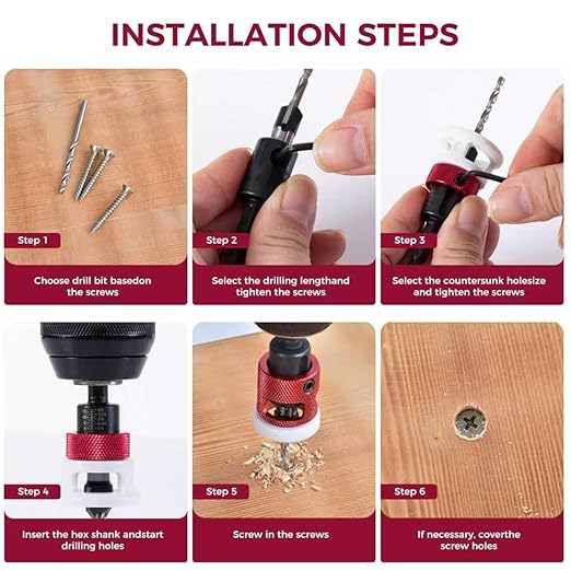 Countersink Drill Bit, 1/8" x3/8" Carbide Tipped Drill Bits with Depth Stop, 1/4" Quick Change Hex Shank Countersink Drill with Replaceable HSS Pilot Drill Bit for Plastic, Woodworking