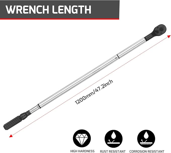 3/4-Inch Drive Click Torque Wrench, Dual-Scale Adjustable Torque Wrench Set with a Hex Key 100-600ft.lb / 135-815Nm