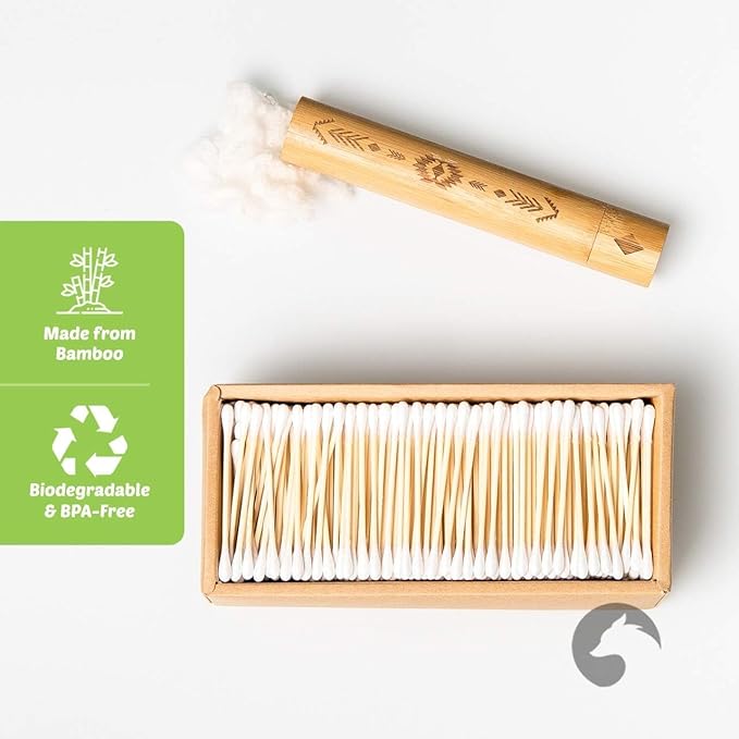 Bamboo Cotton Swabs 200 Count | Compostable & Pure Cotton Buds | Double Tipped Sticks | Made with Plant-Sourced Materials | Perfect for Makeup & Nail Applications, Arts & Crafts, Removing Dust & Dirt…