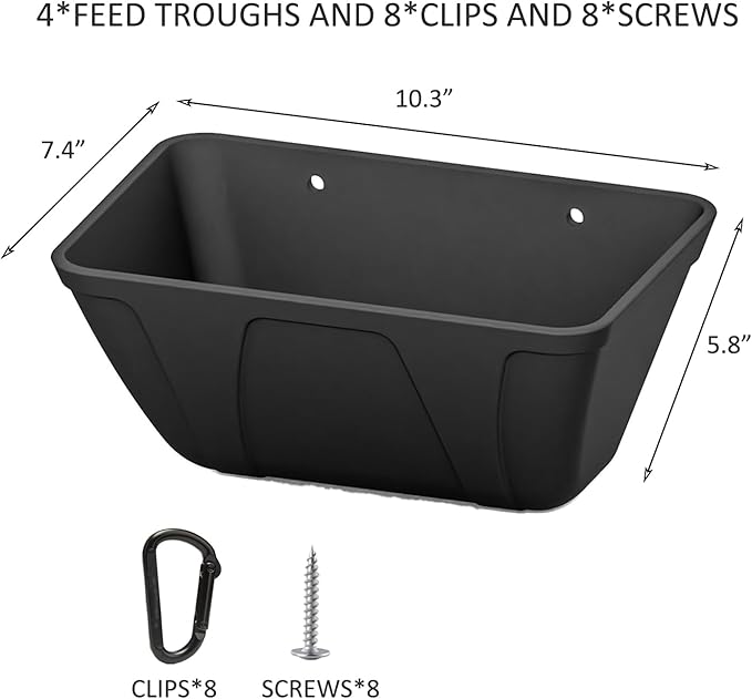 Chicken Feeder Hanging Feed Trough Waterer Bucket for Duck Goose Goat Sheep Dog Poultry & Small Livestock in Coop & Farm Goat Supplies Feeder (4, Black)