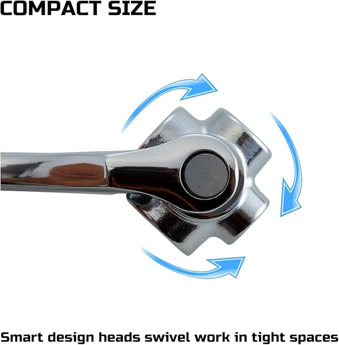 Lichamp 8-in-1 Socket Wrench Metric 8-21mm, Flexible Dog Bone Multi Functional Household Universal Hexagon Spanner, 360 Degree Rotating Head