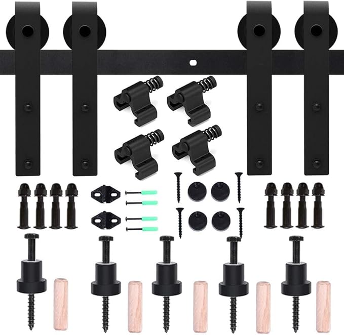 CCJH 10.5FT Sliding Barn Door Hardware Kit, Heavy Duty, Smoothly and Quietly, Easy to Install, Fit 31.5" Width Double Door Panel, Basic Style Hangers Black
