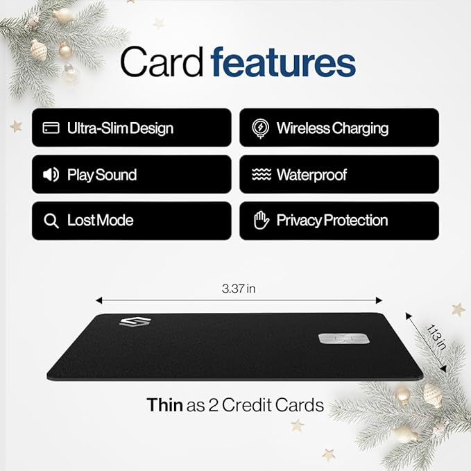 Wallet Tracker Card - Apple MFI Certified & Works with Apple Find My Tracking Card for Wallet Tag Rechargeable IP68 Waterproof 0.07in Slim Item Finder (Black PRO (Pack of 1))