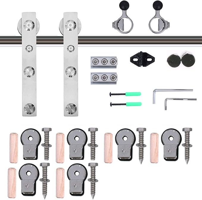 TSMST 7FT Sliding Barn Door Hardware Kit, Stainless Steel & Aluminum Modern Style, Single Wood Door, 42" Max Width, 220lbs Max Weight