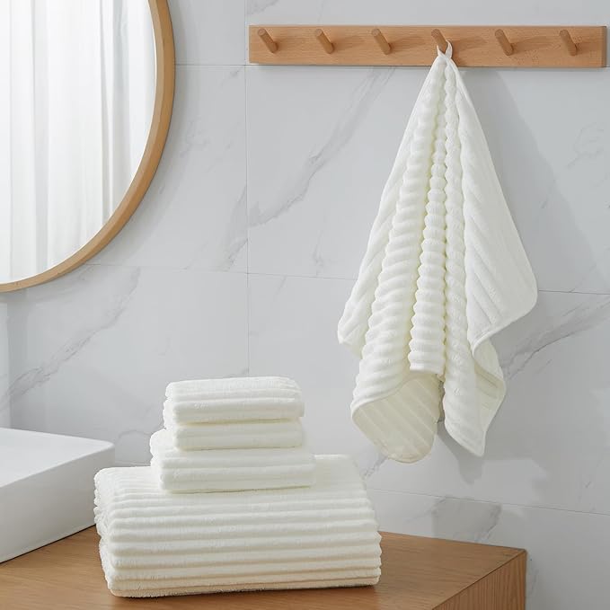 6-Piece Bath Towel Set(30"x60"), 2 Large Bath Towel Sheets, 2 Hand Towels and 2 Washcloths - Highly Absorbent Quick Dry Microfiber,Ultra Soft Towel Set for Bathroom(White