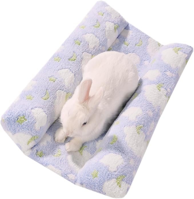 24x16 in Rabbit Bed Large Size - Warm & Comfortable Plush Rabbit Mat Pad with Star Pattern, Double-Sided Flannel Pet Pad Cozy Fleece Bedding for Bunnies, Guinea Pigs, Small Animals, Blue