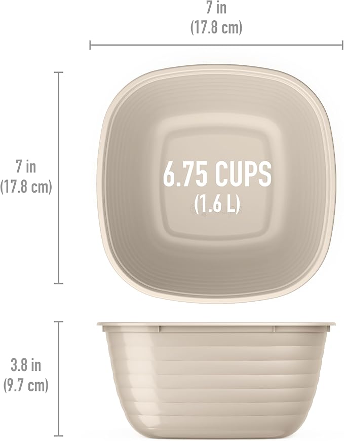 Bentgo Prep - 1-Compartment Bowls with Custom-Fit Lids - Reusable, Microwave Safe, Durable, PFAS & BPA-Free, Freezer & Dishwasher Safe Meal Prep Food Storage - 10 Bowls & 10 Lids (White Stone Tan)