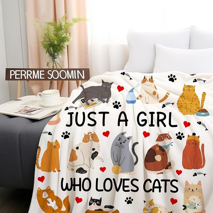 Cat Blanket Gifts for Women Girls Cat Lovers Soft Lightweight Cats Throw Blanket for Travelling Camping Sofa Living Room 60"X50"