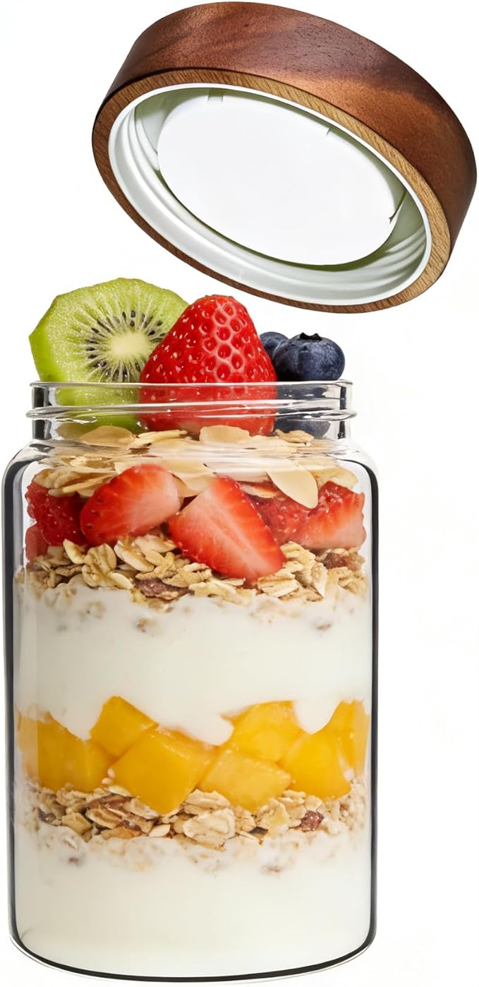 Glass Coffee Jars Spice Jar Round Storage Canister with Wooden Lid Clear Glass Food Jar for Pantry Sugar Tea Coffee Bean Spice Nuts Cookies Bath Salts (900ml/30oz-1 pack)