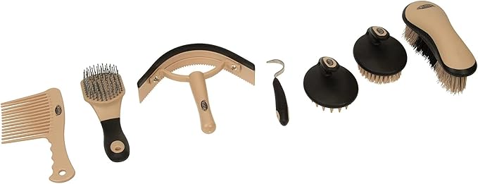 Weaver Leather Horse Grooming Kit, 7-piece Brush Set with Organizer Tote Bag, Equine Care, Horse Track Room Equipment, Grooming Supplies, Lost Creek