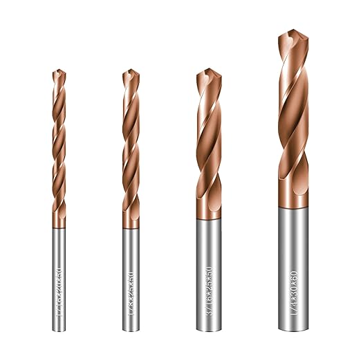 Drill Bit Set 4 Pcs Solid Carbide Drill Bits, 1/8" 1/4" 3/16" 1/16" Tungsten Carbide Drill Bits with TISIN Coated, Metal Drill Bit Set for Stainless Steel Hardened Steel Cast Iron Alloy Copper