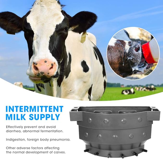 Calf Milk Feed Bucket High Capacity 38L Plastic Livestock Feeding Pail with 6 Rubber Nipples for Cattle Sheep Breeding Animals Durable Large Capacity Milk Feeder