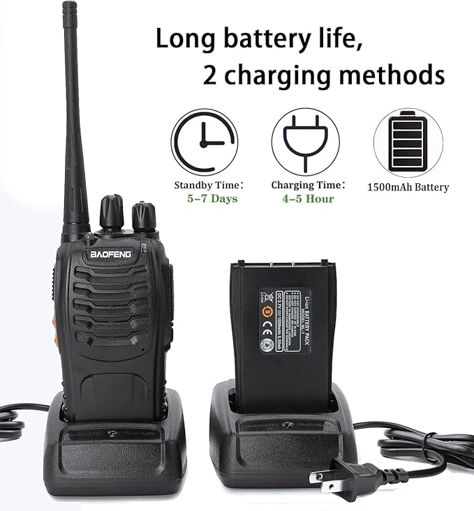 Baofeng Walkie Talkies BF-888s Rechargeable Two-Way Radios for Adults Long Range Handheld Communicator Professional UHF Interphone 2 Pack Walky Talky Set with Earpiece,Li-ion Battery and Charger
