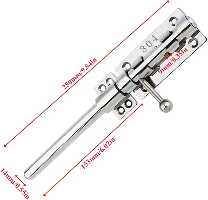 10in Slide Bolt Gate Latch 304 Stainless Steel Barrel Bolt Latch Heavy Duty Door Security Lock Thickened Door Latches Hardware with Mounting Screws for Barn Fence Shed Basement