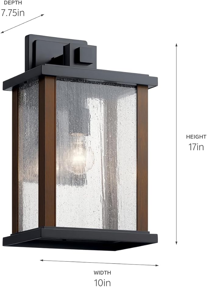 Kichler Marimount 17" Outdoor Wall Light in Black, 1-Light Exterior Wall Sconce with Clear Seeded Glass, (17" H x 10" W), 59018BK