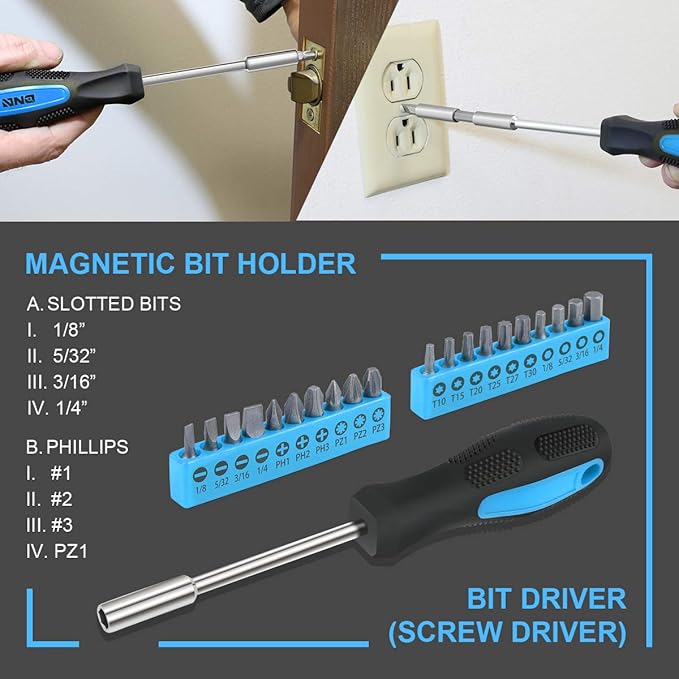 DNA MOTORING 39-Piece Household Tool Set General Repair Small Hand Tool Kit Storage Case for Home Garage Office College Dormitory Use, Blue, TOOLS-00008