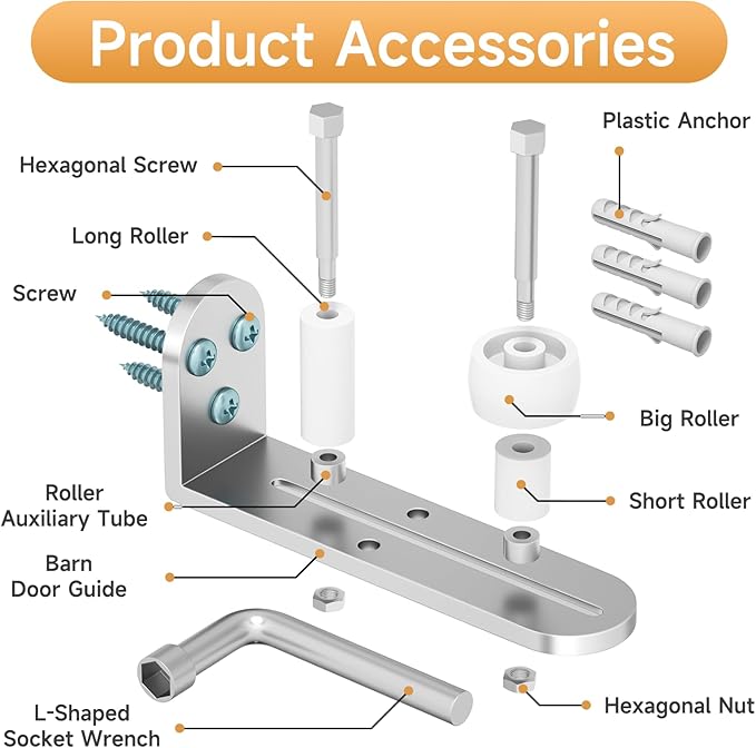 4PCS Sliding Barn Door Floor Guide, Adjustable Rollers Barn Door Hardware, Barn Door Rollers, Flush Flat Bottom Design, Rounded Edge Design (4,White Silver)