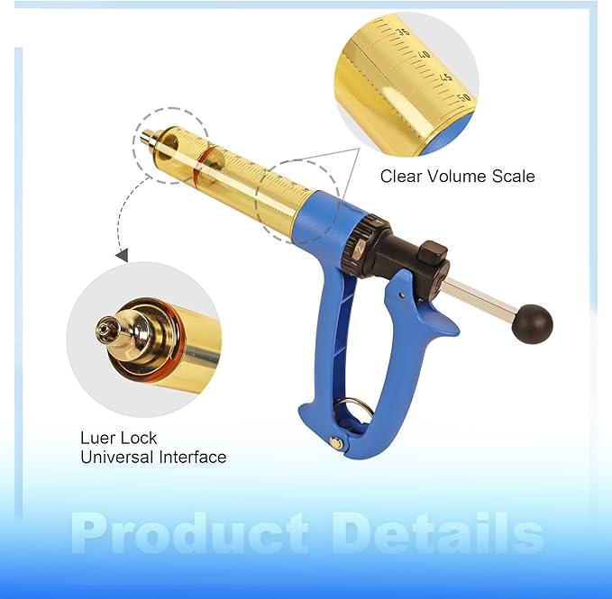 50ML Semi Automatic Livestock Syringe, Adjustable Continuous Repeating Luer Lock Syringe for Cattle Cow Goat Sheep Pig