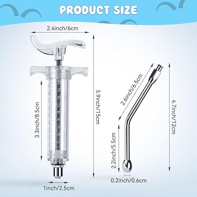 20ML Reusable Goats Syringe with 2 Drench Nozzle, Adjustable Animal Drenching Syringes Dosage Detachable Sheep Drench Gun Livestock Syringe for Sheep Baby Goat Supplies