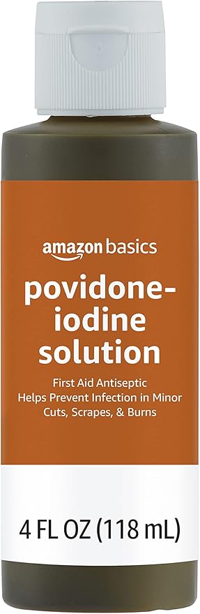 Amazon Basics First Aid Antiseptic, 10% Povidone Iodine Solution , Unflavored, 4 Fluid Ounces, 1-Pack (Previously Solimo)