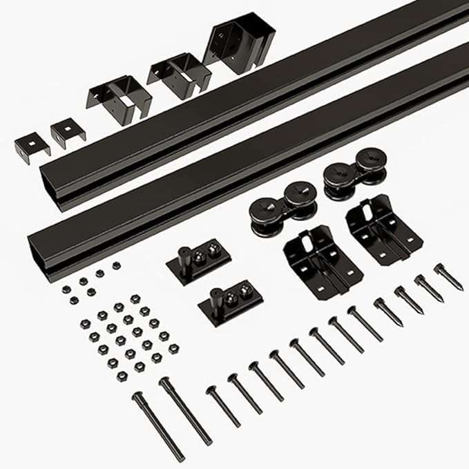 12FT Box Rail Hardware Heavy Duty Steel Sliding Barn Door Track, Ceiling Mount Kit, Fit Indoor and Exterior Door, Smoothly and Quietly Easy to Install Single Door Hardware