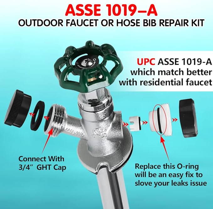 UPC ASSE 1019 A Repair kit,1PCS Outdoor Faucet Repair Kit,1PCS Vacuum Breaker repair kit with 1PCS 3/4"GHT Garden Hose End Cap(Black）