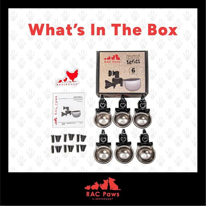 RAC Paws by RentACoop DIY Auto-Fill Metal Cups Waterer Kit - Great for Small Animals, Pets, Bunnies, Ferret, Chickens, Hamsters, Guinea Pigs, Rabbits, Chinchillas, Mice, Rats - 6 Pack