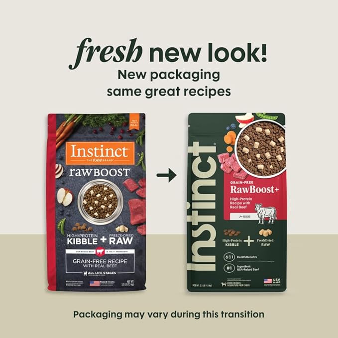 Instinct Raw Boost, Natural Dry Dog Food with Freeze Dried Pieces, High Protein, Grain Free Recipe - Real Beef, 3.5 lb. Bag