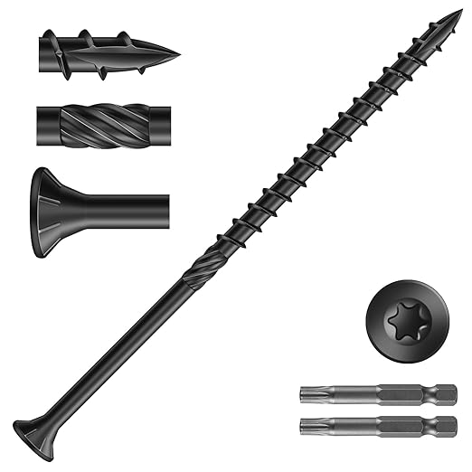 #10 x 4 Inch Deck Screws (412Pcs) 8lb. Carbon Steel, Black, Flat Head, Rust Resistant epoxy Coated, with T25 Star Bit