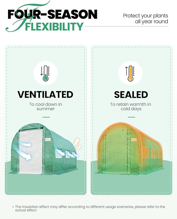 KING BIRD Premium 10x6.6x6.6FT Greenhouse for Outdoors, Large Walk-in Heavy Duty Galvanized Steel Frame, Mesh Door Screen Window Tunnel Hoop Garden Plant Winter Hot House, with Watering Kits, Green