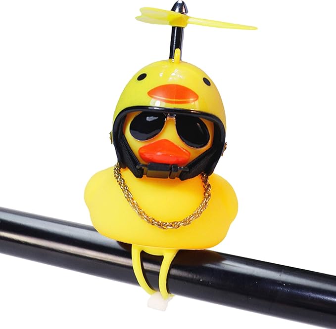 wonuu Rubber Duck Toy Car Ornaments Yellow Duck Car Dashboard Decorations Squeeze Duck Bicycle Horns with Propeller Helmet