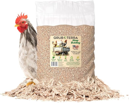 GrubTerra Ultra Premium Hemp Bedding for Chicken Coop Heater 3.2 Cu Ft - Litter Nesting Box Pads, Hamster, Mice, Guinea Pig, Absorbent, Dust-Free, Suitable for Poultry and Small Pets, 100% Natural