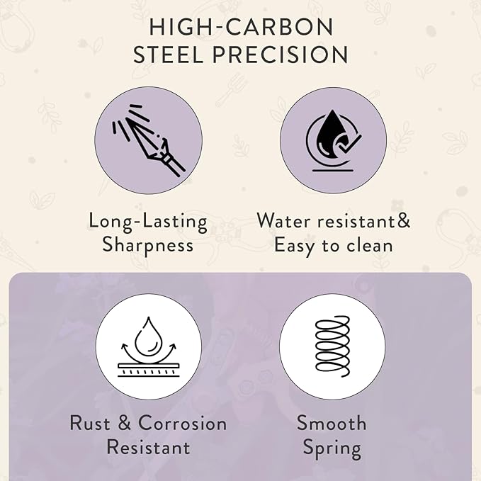 Modern Sprout Hand Pruners - Lightweight Pruning Shears W/Easy Lock- Gardening Scissors - Bypass Sharp Carbon Steel Blade - Rust Resistant - Garden Tools - Reusable Holster - Lavender