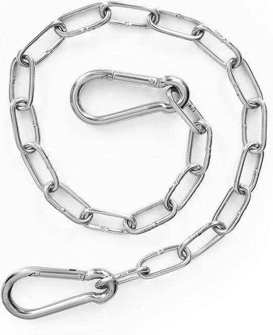 Gate Chain Lock with 20 Inch (4mm) Stainless Steel Gate Link Chain Lock with Carabiners Chain Link Gate Latches for Outdoor Fences, Pet Cages, Dog Horse Goat Cow Corral Supplies
