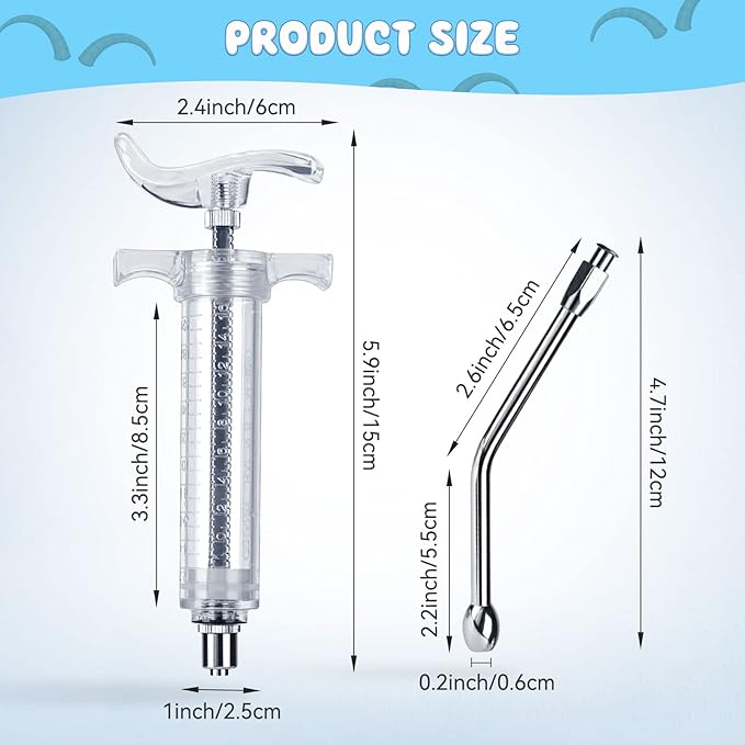 2 Pieces Reusable Goats Syringe with 2 Drench Nozzle, Adjustable Dosage Detachable Sheep Drench Livestock Syringe for Sheep Baby Goat Supplies - 20ML