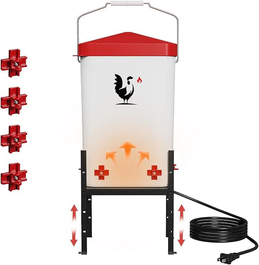 Heated Chicken Waterer, 3.2 Gallon Chickens Poultry Waterer with Nipples, Height Adjustable & Detachable Stand, All-Season Chicken Coop Waterers, Chicken Water Heater (12L, Red Cover)
