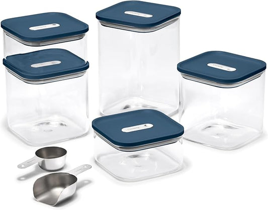 Caraway 14-Piece Glass Airtight Food Storage Containers with Lids – Non-Toxic, BPA-Free Kitchen Storage Containers – Stackable, Space-Saving Airtight Containers for Dry Goods and More - Navy