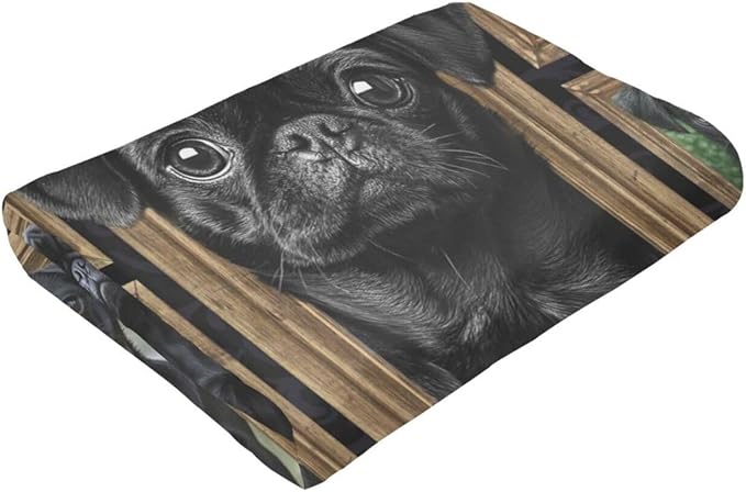 Black Pug Blanket Pug Dog Blankets Fleece Plush Flannel Super Soft Cozy Warm Lightweight Cute Pugs Dogs Decor Gifts for Boys Girls Kids Adults Men Women 60" x 80"