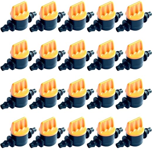 1/4“ Drip Irrigation Shut-Off Switch Valve, Black Plastic Universal Ball Valve for Drip Irrigation and Tubing Coupling (Pack of 20)