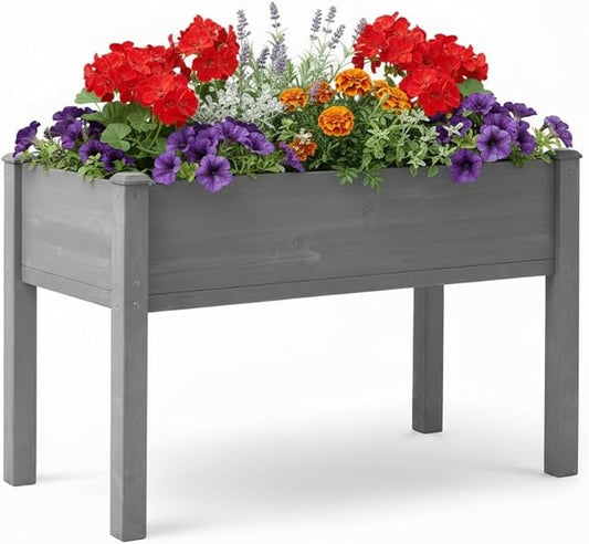 48 x 24 x 30 in Wooden Raised Garden Bed Outdoor Elevated Wood Planter Box for Vegetable Flower Herb Planter, Backyard, Patio, Balcony, 300 Pound Capacity -Grey