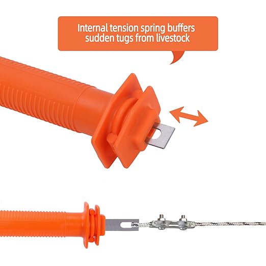 2 Pcs Electric Fence Handle - Heavy Duty Insulated Gate Handle with Spring Hook, High-Visibility Orange for Livestock & Garden Fencing