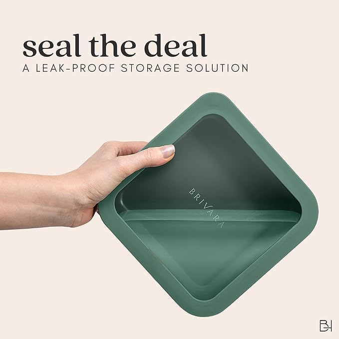 Ceramic Coated Glass Food Storage Container | No PTFE, PFOA, PFAS, and BPA | Reusable Non Toxic Meal Prep Container with Glass Lid | Easy To Store | 5 Cup Square [Pine]