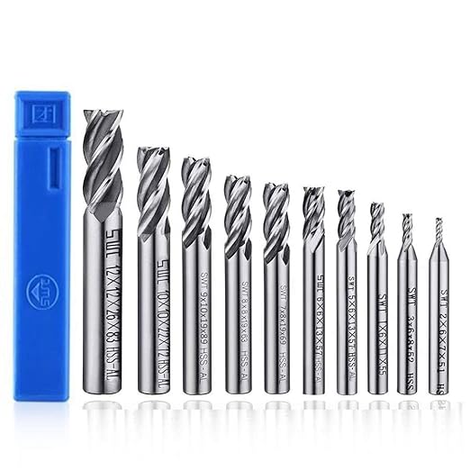 ASNOMY 10pcs 4-Flute End Mill Set, Metric CNC Milling Cutter Drill Bits Router Bits Cutter Tool Set for Wood Aluminum Cast Iron Copper Plastic, Straight Shank 2-12mm