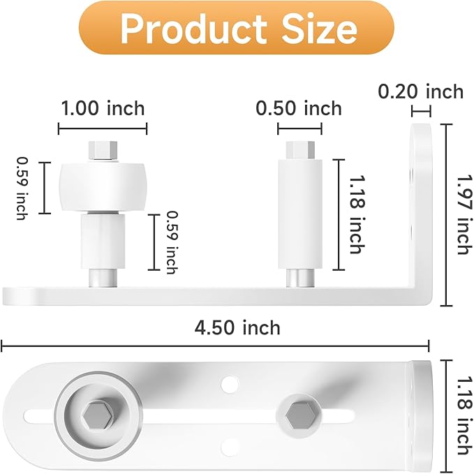 Sliding Barn Door Floor Guide, Adjustable Rollers Barn Door Hardware, Barn Door Rollers, Flush Flat Bottom Design, Rounded Edge Design (White)