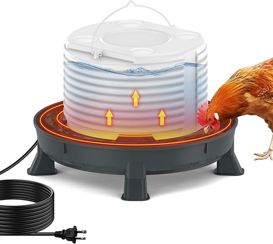 4.28L Heated Chicken Waterer - Winter Freeze-Proof Heated Poultry Waterer, 84W Hanging Chicken Water Heater with 4 Detachable Leg Support, Poultry Water Fountain for Chickens, Ducks & Turkeys