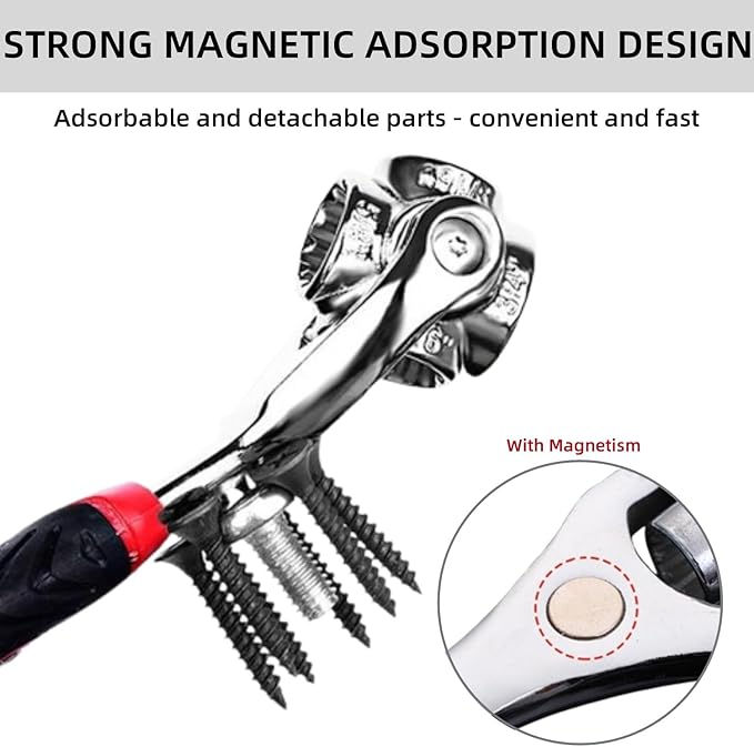 YWHWXB 48 In 1 Universal Socket Wrench,Stainless Steel Professional Multi-Functional Wrench,360° Revolving Spanner Tool for Home and Car Repair (9.8 in)