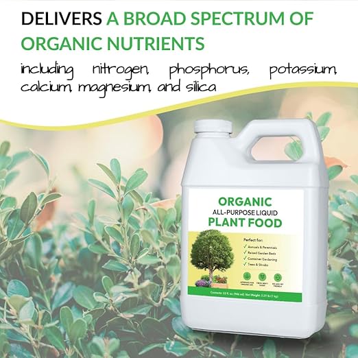 Organic All-Purpose Liquid Plant Food Pump Bundle: for Outdoor Plants, Flower Beds, Veggie Gardens, Container Gardening | Concentrated Liquid Fertilizer Alternative (1 Gallon + Pump, Mixes to 128G)