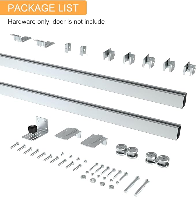 JUBEST 6.6FT Box Rail Exterior Barn Door Hardware Kit, Heavy-Duty Silver Sliding Barn Door Track System, Wall Mount Door Hardware Kits (Door Not Included)